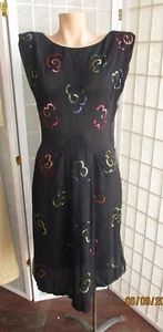 40s Black Crepe Dress w/sequin accents and chiffon back drape  sz36x24x40" - Picture 1 of 14