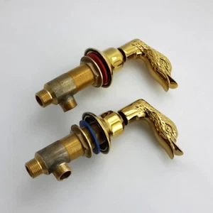 Vintage Gold Swan Shaped Cold & Hot Mixer Handle For Bathroom Sink 3 Hole Faucet - Picture 1 of 1