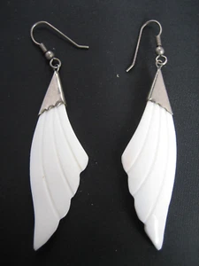 Pair vintage hand crafted metal plastic earrings - Picture 1 of 3