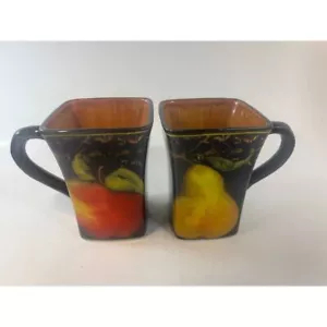 Deko Obst Design Quadratisch Kaffeetassen Set Birne Apfel Küche Deko - Bild 1 von 6