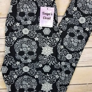Floral Skull Leggings schwarz grau Blumen butterweich ONE SIZE OS  - Bild 1 von 3