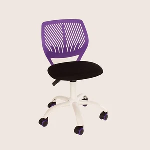 Compact Teenage Study Chair with Purple Plastic Seat Back, Black Fabric Seat - Foto 1 di 7