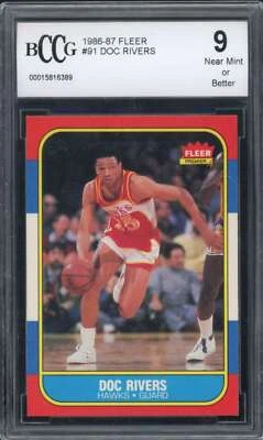 1986-87 Fleer #91 Doc Rivers Rookie Card BGS BCCG 9 Near Mint+ — 第 1/2 张图片