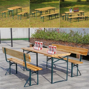 Folding Wooden Beer Table and Bench Trestle Garden Dining Bistro Desk Chairs Set - Picture 1 of 54