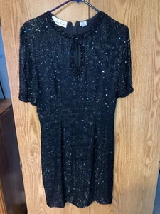 Vintage Laurence Kazar Silk Bead Formal Black Dress Gown Deco Women's PM NICE - Picture 1 of 5