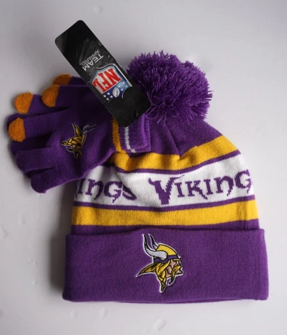 YOUTH Minnesota Vikings NFL Purple Cuffed Beanie & Gloves Set Unisex Cover