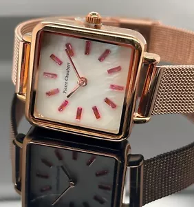 SCHMUCKJAGD EDEL DAMEN QUARZ UHR IP ROSÉ GOLD MIT PINK SPINELL + PERLMUTT ZB - Bild 1 von 9