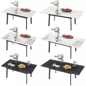 130~160cm Expandable Rectangular Real Marble Dining Table w/ 4 Strong Metal Legs - Picture 1 of 33