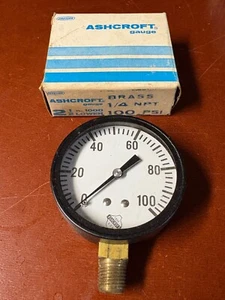 Ashcroft Pressure Gauge 2 1/2" Face 100 PSI 1/4 Brass New Old Stock - Picture 1 of 4