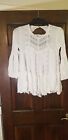 Free People Gauze Peasant Blouse X Small Boho Embroidered Lace White  V Neck 