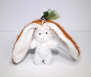 Cute Easter Decoration White Bunny Zipper Orange Fuzzy Carrot Stuffed Plush 7" - Picture 1 of 9