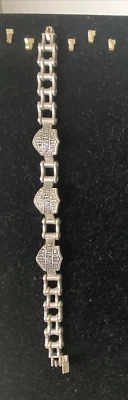 Pulseira logotipo prata esterlina elo corrente motociclista Harley Davidson 73+ gramas - 9" - Imagem 1 de 4