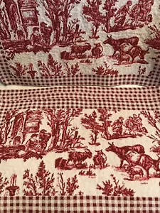 Placemats Set (4) Tapestry 11”x 18”Red Toile Checkered - Picture 1 of 9