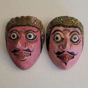 Vintage Volkskunst Masken handgeschnitzt Holz Set bemalt indonesische Topeng Masken - Bild 1 von 17