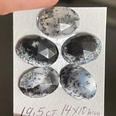 19.5ct  14x10mm 5pc Lot Fine Oval Rose Cut Flat Back Dendrite Opal Cabochons - Image 1 of 4