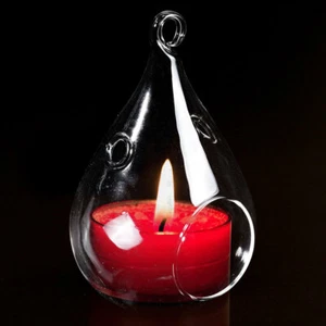 Clear Teardrop Shape Tea light Candle Holder Glass Baubles Hanging Wedding Decor - Picture 1 of 7