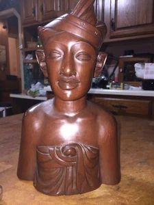 Vintage Klungkung Bali Carved Wooden Statue Bust Male Figure - Picture 1 of 10