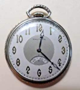 L14A2 - 12s, 17J Waltham Sec-O-Meter, OF, 14K WGF Deco Case, GRO - Picture 1 of 6