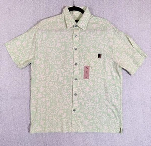 Hinano Tahiti Hawaiian Shirt Mens Small Oaklee Seafoam Green Tribal Floral Woven - Picture 1 of 15