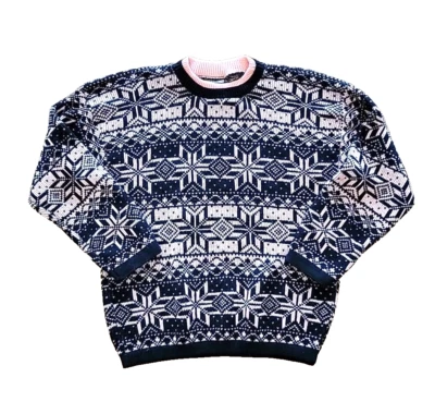 Suéter de malha vintage Gitano feminino rosa médio preto ilha justa floco de neve - Imagem 1 de 4