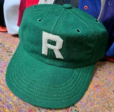 Vtg 1950s Wool Baseball Cap Green Stitched Letter R Leather Liner 50s Sports Hat - Image 1 of 4