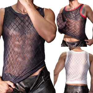 Camisetas sin mangas transpirables elásticas de malla transparente para hombre camisetas chalecos deportivos - Imagen 1 de 37