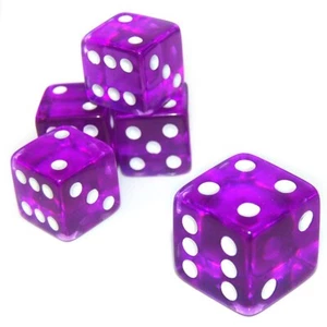 Set of 10, Purple 19mm D6 Six-Sided Gaming Transparent Casino Dice - Picture 1 of 2