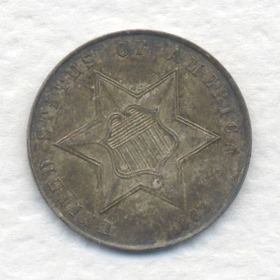 EUA TRÊS CENTAVOS PRATA 1862 BOM GRAU TONIFICADO UNC., TONIFICAÇÃO ORIGINAL ESTADO ENCONTRAR - Imagem 1 de 2