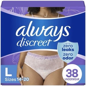 Always Discreet Adult Postpartum Incontinence 38ct Underwear Women -L NEW SEALED - Picture 1 of 18