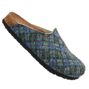 BIRKENSTOCK Birkis Amsterdam zoccoli in feltro di lana mules unisex W10 M8 blu verde a quadri - Foto 1 di 11