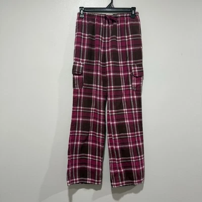 LL Bean Pink Brown Plaid Pajamas Fleece Long Pants With Pockets Girls Size 16 - Image 1 of 4