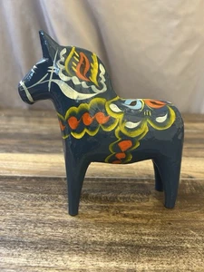 Vintage Nils Olsson Blue Swedish Dala Horse Folk Art w/ Label 6" - Picture 1 of 7