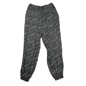 Rebecca Taylor Womens Sz 0 100% Silk Black White Floral Jogger Pants Lightweight - Picture 1 of 10