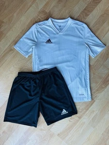 Adidas Aeroready Youth L White/gry dots design & black Adidas logo shirts Unisex - Picture 1 of 6