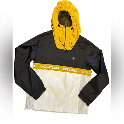 Volcom Mens Size Small Water Resistant Black & Yellow Quarter Zip Windbreaker - Image 1 of 4