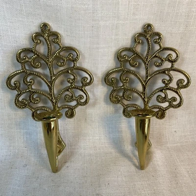 2 Vtg Virginia Metalcrafters 16-7 Solid Brass FAMILY TREE Wall Sconces EUC - Image 1 of 4