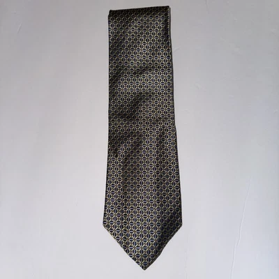 Corbata geométrica Land’s End 100 % seda cosida a mano azul marino dorada hecha en EE. UU. Foto 1 de 4