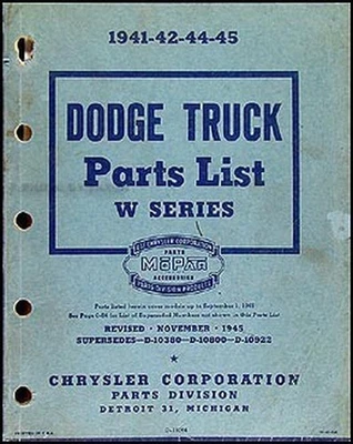 1941-1945 Dodge Pickup E Camion Parti Libro Originale Master Catalog Wc WD WF WH - Immagine 1 di 2