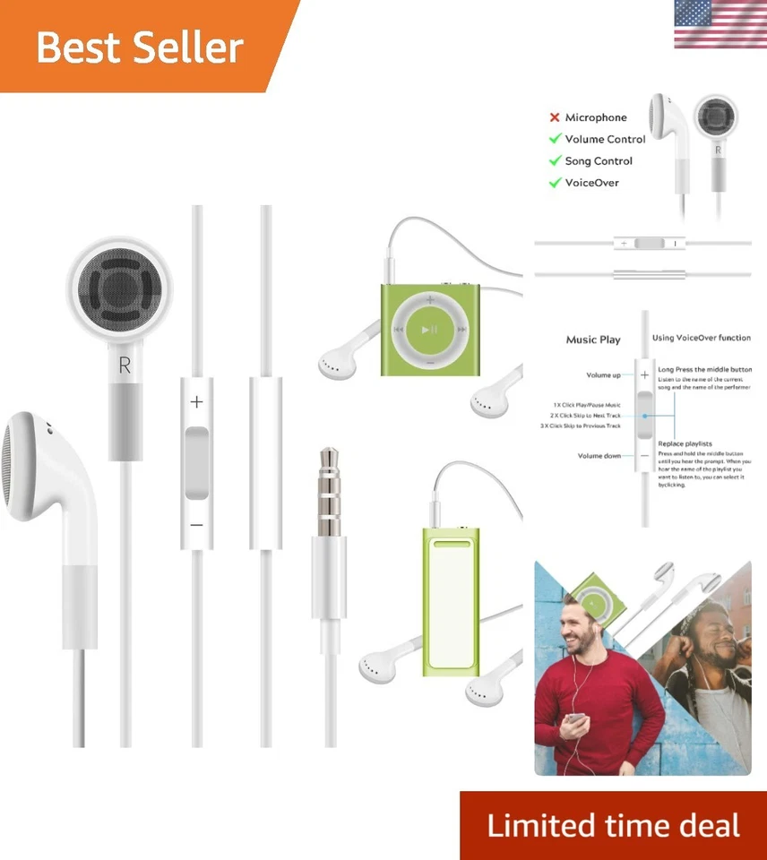 Elegantes auriculares internos blancos con control remoto para iPod Shuffle y táctil - 3,5 mm - Imagen 1 de 4