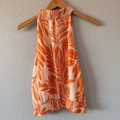 Angie Women's Orange Cream Tropical Leaf Print Smocked Halter Top Size Large - Image 1 of 4