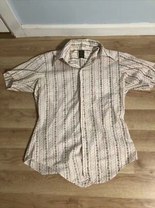 Vtg 70s Bardon Jandy Place Large Short Sleeve Button Shirt White Floral - Picture 1 of 9