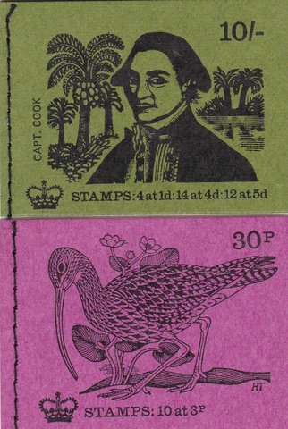 1971  Great Britain UK Stamp Booklets British Birds #1 30p and Captain Cook 10 Cover