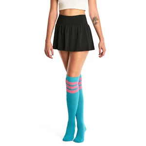 Skatersocks 30 Inch Overknee High gestreifte Tube Socken im Retro Style aqua/pnk - Picture 1 of 1
