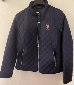 US Polo Assn Women’s LG~ Navy Blue Quilted Jacket ~Gold Horse ~ New W/Tags - Picture 1 of 22