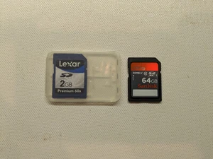 Two SD cards 2GB Lexar SDHC and 64GB Sandisk SDXC Memory cards - Picture 1 of 1