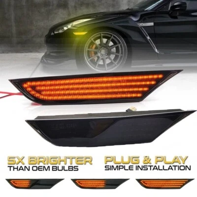 For Nissan GTR GT-R R35 Dynamic Smoked LED Side Fender Bumper Side Marker Light - Imagem 1 de 4