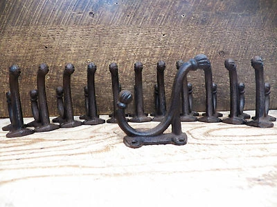 Lot of 12 Antique-Style Double Rustic School Coat Hooks Cast Iron Hardware - Image 1 of 3