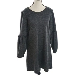 Adrienne Vittadini Womens M Gray Knit Dress Balloon Sleeve Casual Pullover - Picture 1 of 6