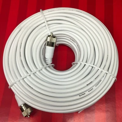 NEW 100 ft RG-8X white coaxial coax UHF PL-259 antenna cable 50 ohm *USA Seller* - Image 1 of 2