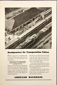 American Railroads 1946 Segunda Guerra Mundial Marketing Estación de tren anuncio impreso vintage - Imagen 1 de 6